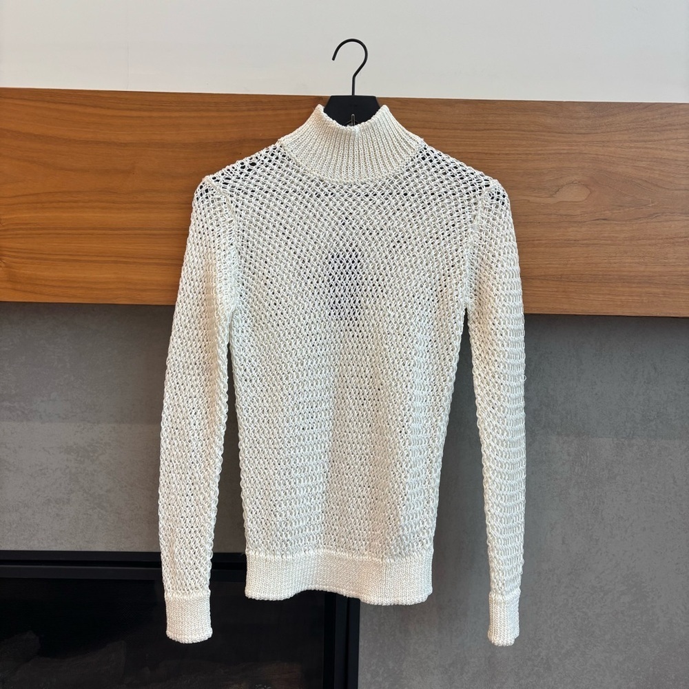 NWT Ralph Lauren Purple Label Women's Turtleneck Open Knit White Sweater, Size S